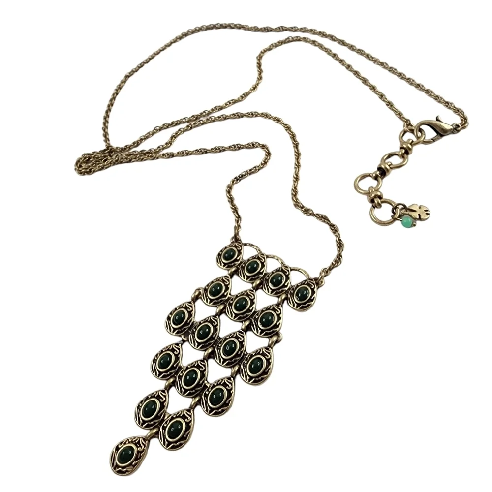 Lucky Brand boho necklace long pendant necklace tiered pendant green